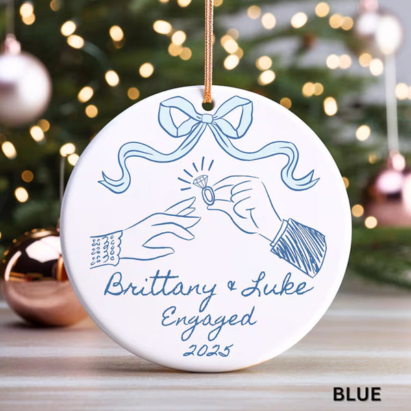 First Christmas Engaged Ornament 2025 Personalized Engagement Gift
