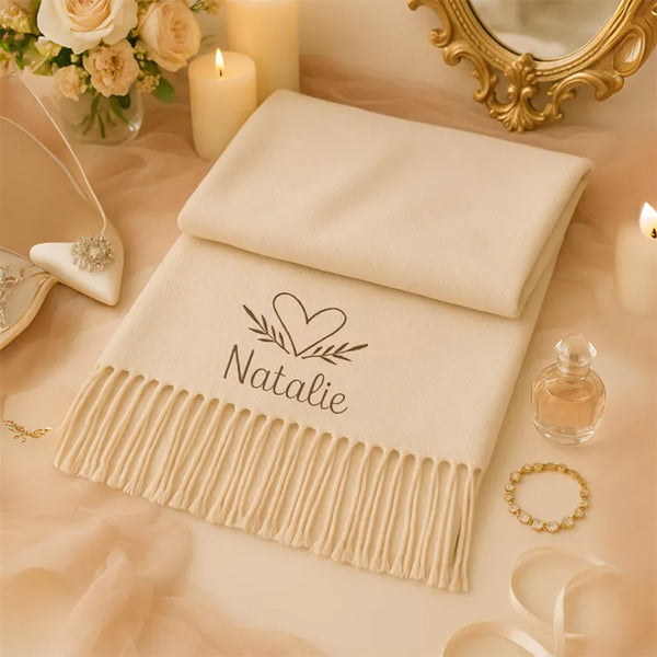 Custom Name Embroidered Scarf, Personalised Woven Oversized Scarf for Womens