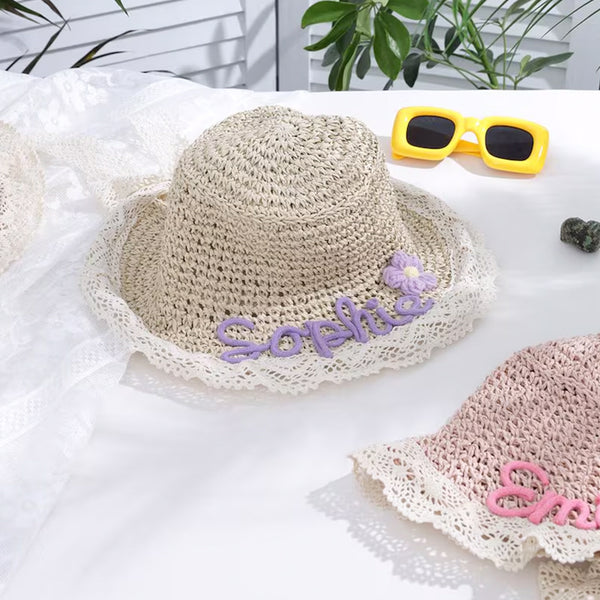 Personalized Kids Straw Hat with Name,Custom Name Baby Sun Hat