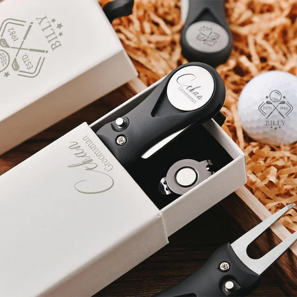 Personalized Golf Ball Marker Set with Custom Retractable Divot Tool