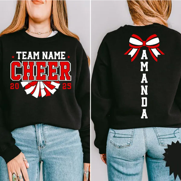 Custom Cheer Team Name Sweatshirt, Custom Cheerleader Gift Two Sided Hoodie