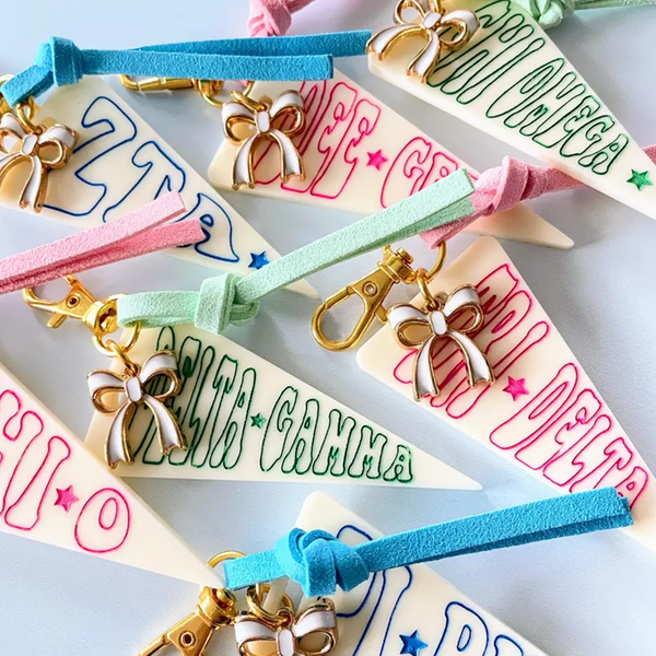 Sorority Pennant Keychain l Personalized Greek Letters Keychain