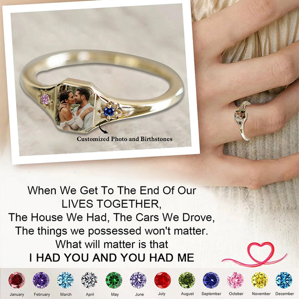 Personalized Upload Photo & Birthstone Ring