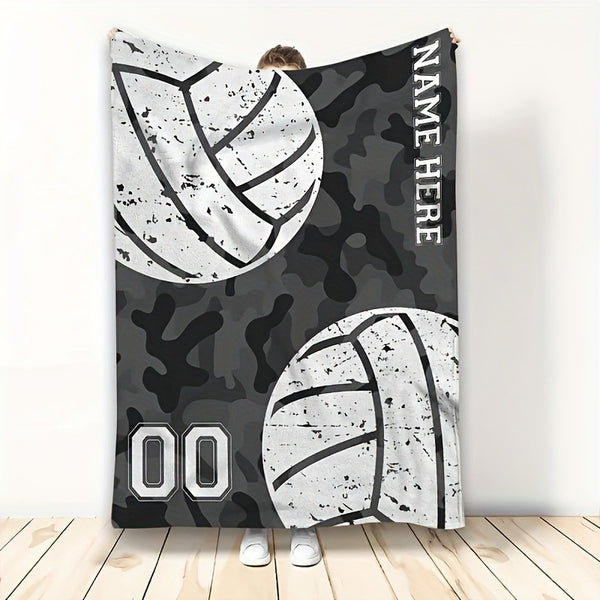 Custom 1pc Creative Gray Volleyball Custom Name and Number Blanket