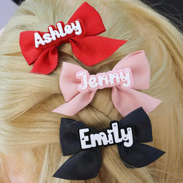 Custom Acrylic Name Bow Hair Clip