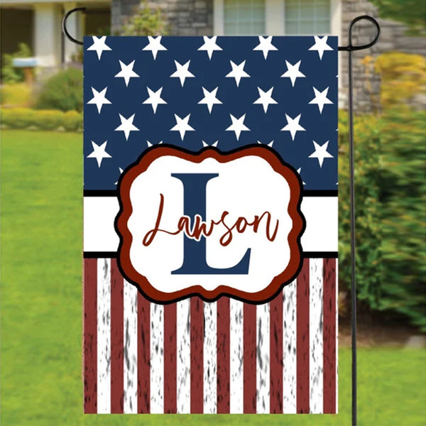 Distressed American Star and Stripes Monogrammed Garden Flag