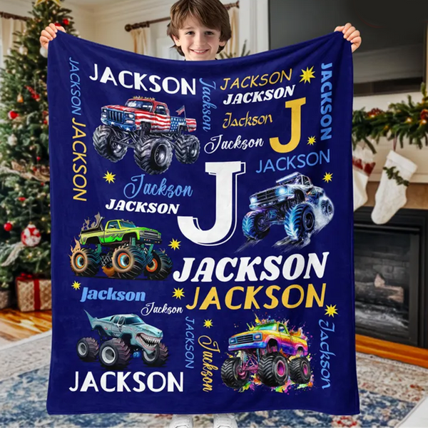 Personalized Monster Truck Name Blanket for Kids