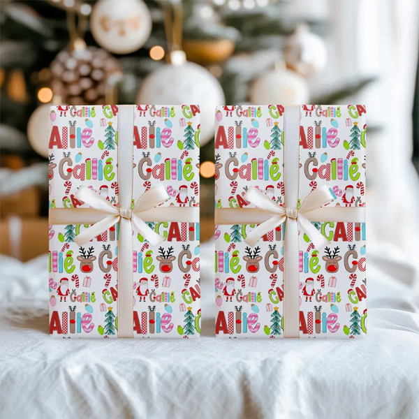 Personalized Wrapping Paper Fun Santa Elf Gift Wrap with Name