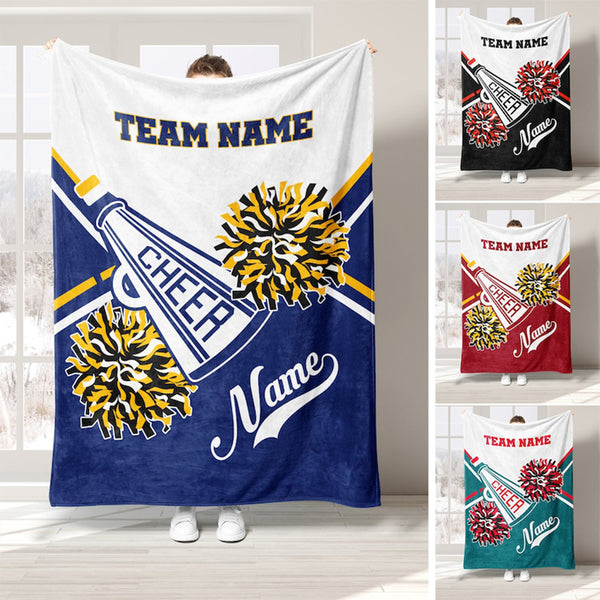 Personalized Cheerleading Blanket, Custom Name Soft Cozy Sherpa Fleece Throw Blankets