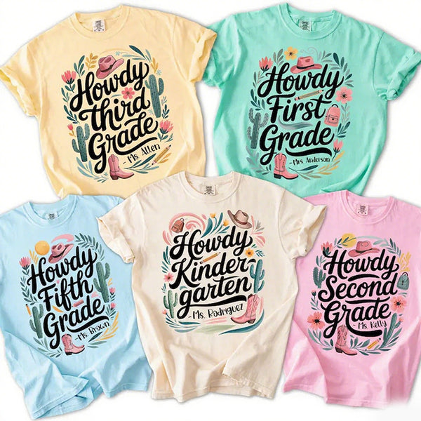 Howdy First Grade Custom Western Back to school teacher shirt