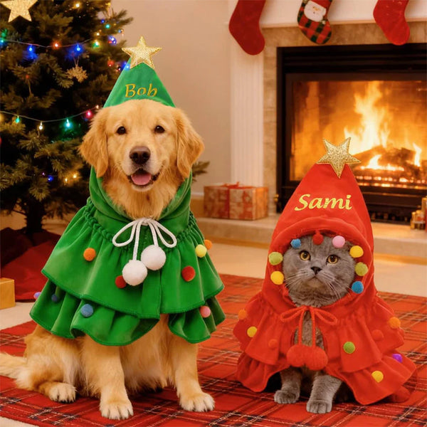 Personalized Christmas Pet Name Cape, Dog Clothes, Christmas tree Cape