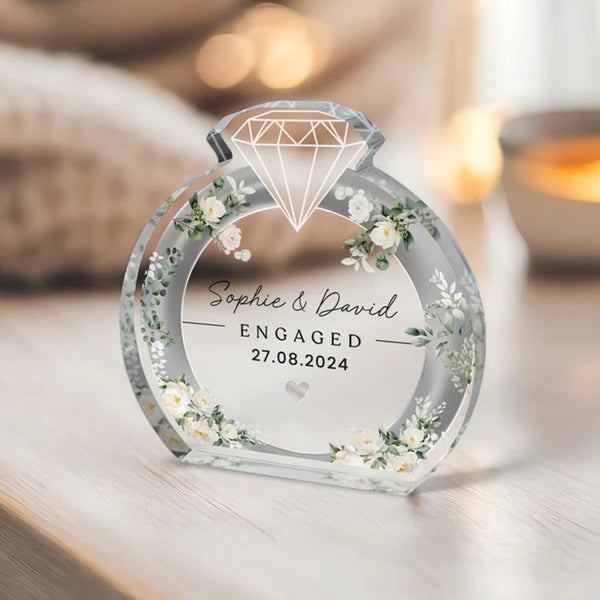 Personalised Engagement Keepsake Plaque, Clear Acrylic Block