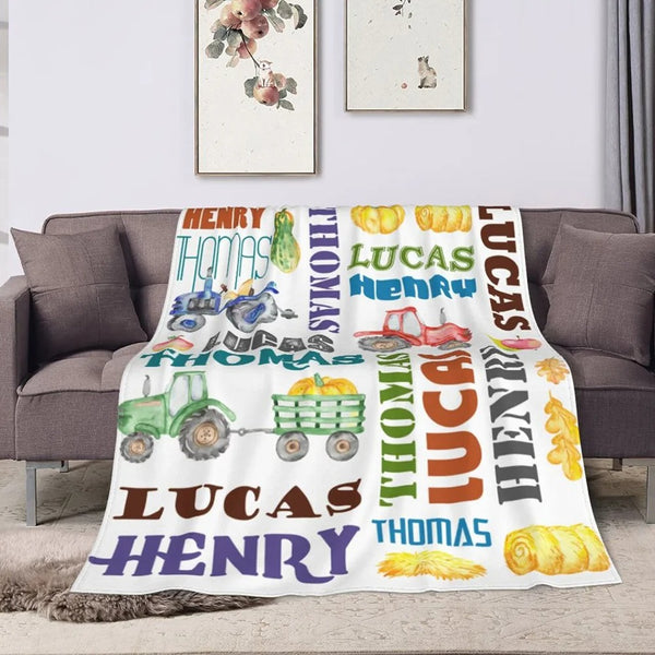 Personalized Farm Tractor Blanket with Name