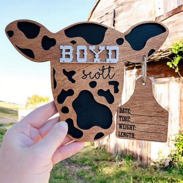 Baby Boy Cow Birth Stats Sign / Nursery Announcement