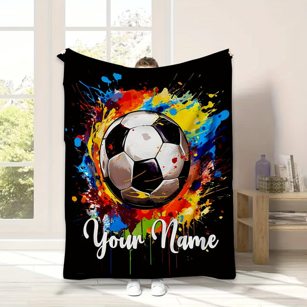 Customizable Soccer Ball Throw Blanket with Name, Contemporary Style