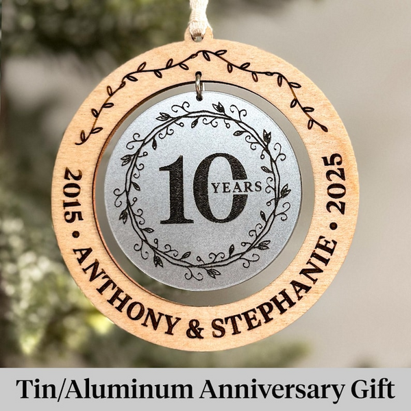 Personalized Aluminum Gift / 10 Year Anniversary Gift Ornament