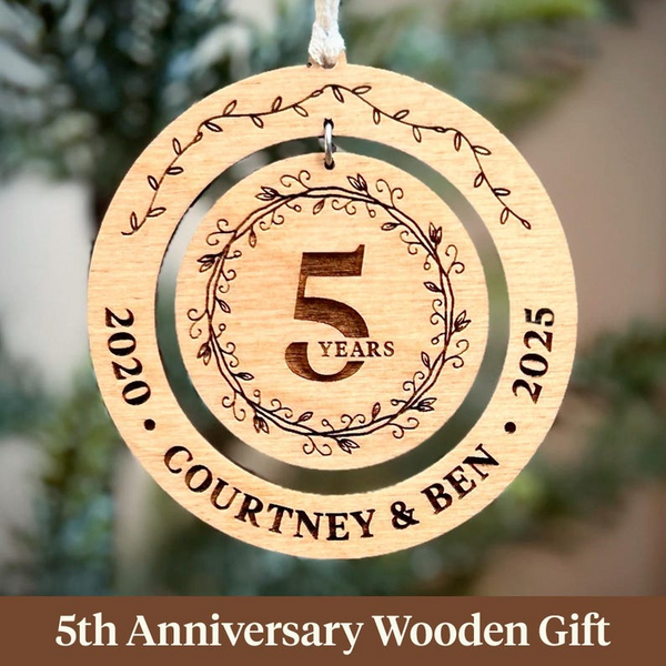 5th Anniversary Gift Ornament / Wooden Laser Engraved Ornament