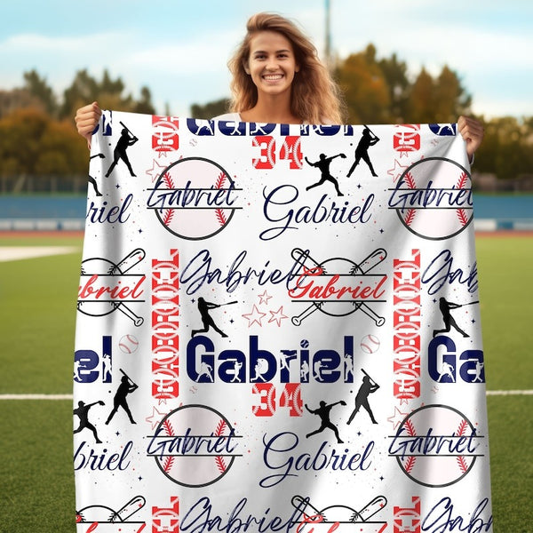 Baseball Boy Personalized Blanket, Custom Name Collage with Baseball Pattern Throw