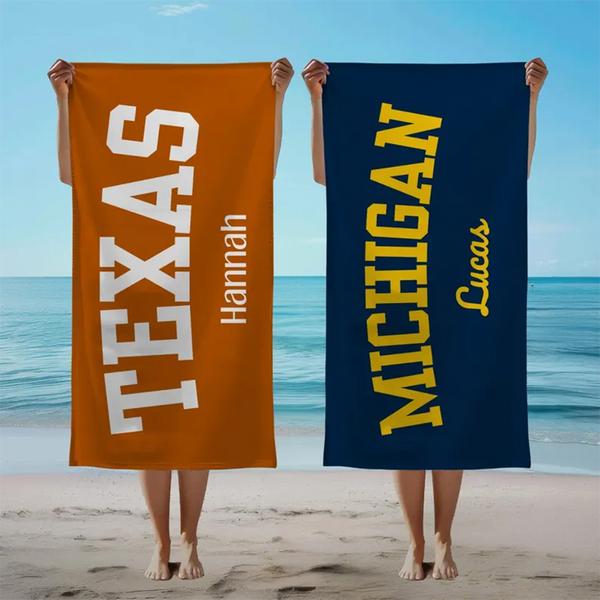 Custom College Beach Towel Graduation Gift Personalized Beach Towel School Spirit