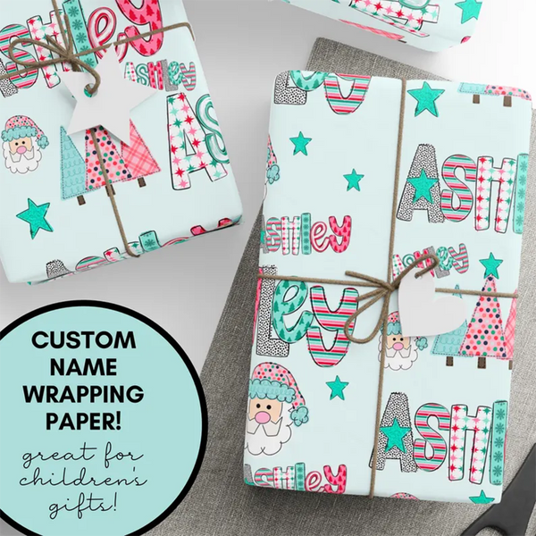 Personalized Wrapping Paper Christmas Santa Gift Wrap with Name