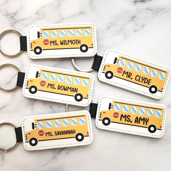 PU Vegan Leather Personalized School Bus Driver Key Chain