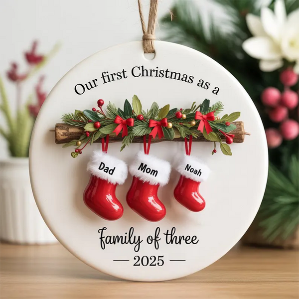 Personalized Family of Three Ceramic Christmas Ornament 2025