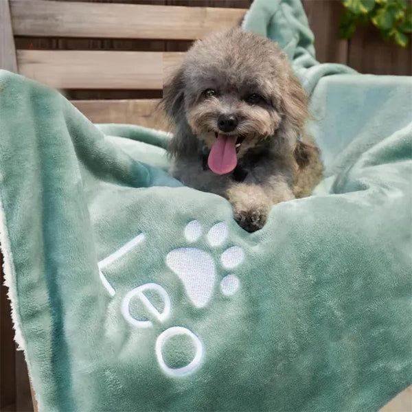 Custom Pet Blanket, Personalized Dog Cat Blanket with Paw Print