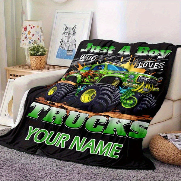 Customizable Green Monster Truck Blanket