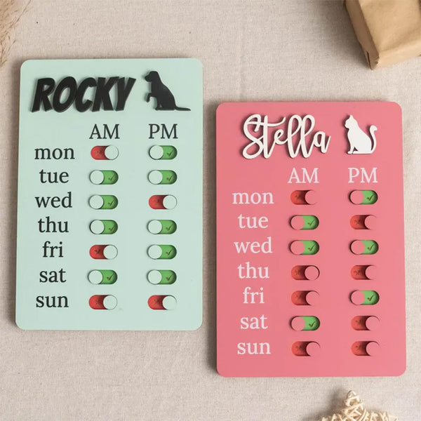 Pet Feeding Reminder Chart Board Wooden Magnetic Tracker