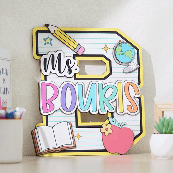 Personalized Teacher Door Sign, Personalised Name with Pencil Teacher Sign