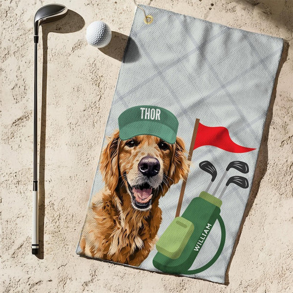 Custom Pet Golf Towel With Pet Photo Personalized Dog Name Golf Towel