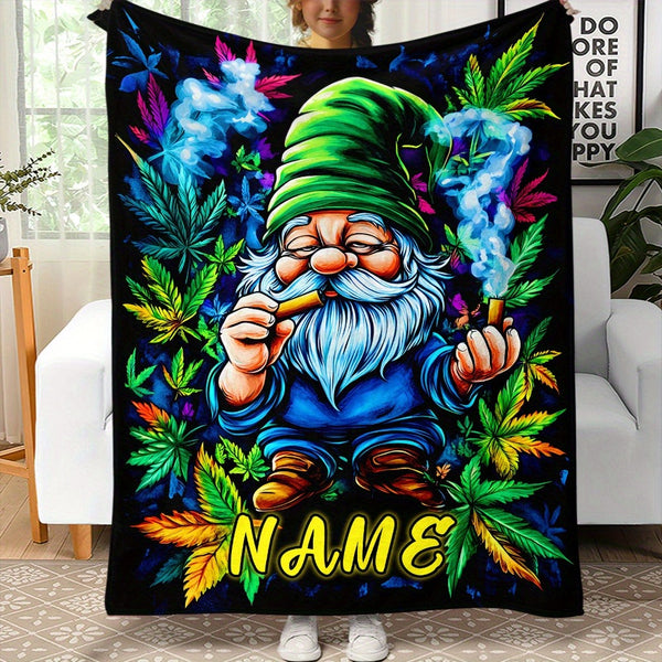 Custom Name Blanket - Whimsical Gnome & Maple Leaves Design