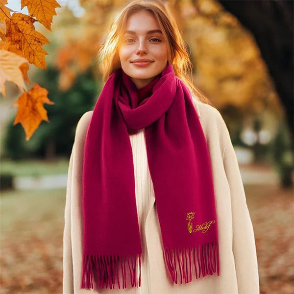 Personalized Super Soft Warm Scarf with Embroidered Birth Flower and Text Fashion Accessory