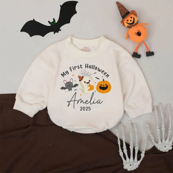 My First Halloween Baby Romper, Personalized Name Bodysuit, First Halloween Outfit