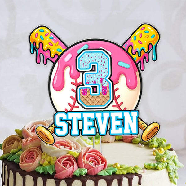 Boy Baseball Drip Cake Topper, Custom Baseball Birthday Cake Topper