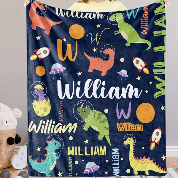 Personalized Cartoon Dinosaur Fleece Blanket - Perfect for Teens and Adults