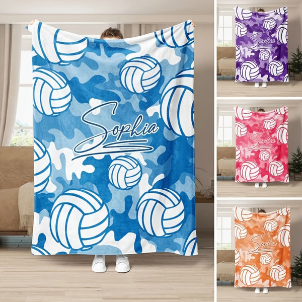 Customizable Camo Volleyball Blanket with Name