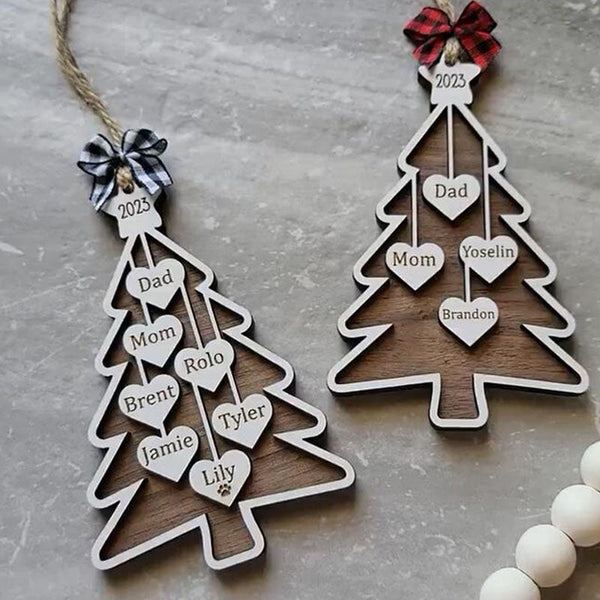 Personalized Family Christmas Tree Ornament 2025 Custom Holiday Wooden Ornament