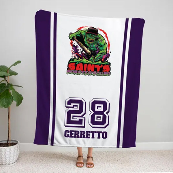 Personalized Sports Team Blanket, Baseball Custom Name Throw