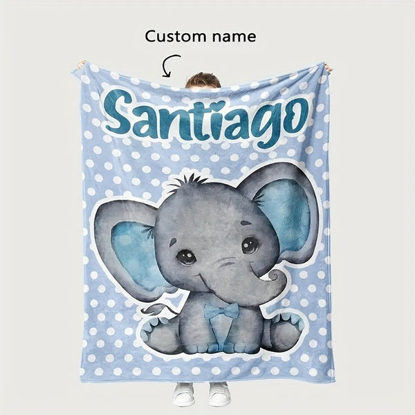 Customizable Name Elephant Plush Fleece Blanket