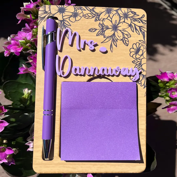 Sticky Note Holder, Pen Holder with Custom Name & Pen