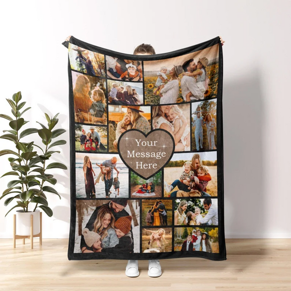 Photo Blanket Collage Picture Blanket With Text, Family Blanket