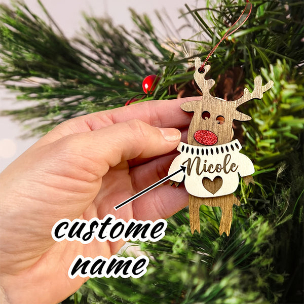 Personalized Name Custom Sweater-Style Reindeer Ornament