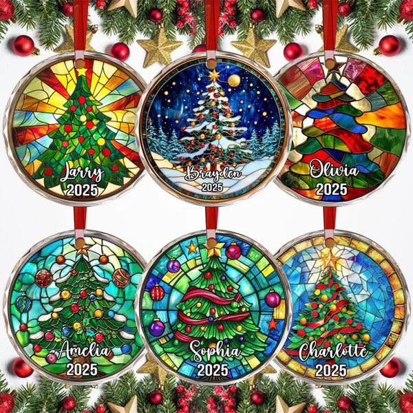 Personalized Christmas Tree Stained Glass Ornament 2025