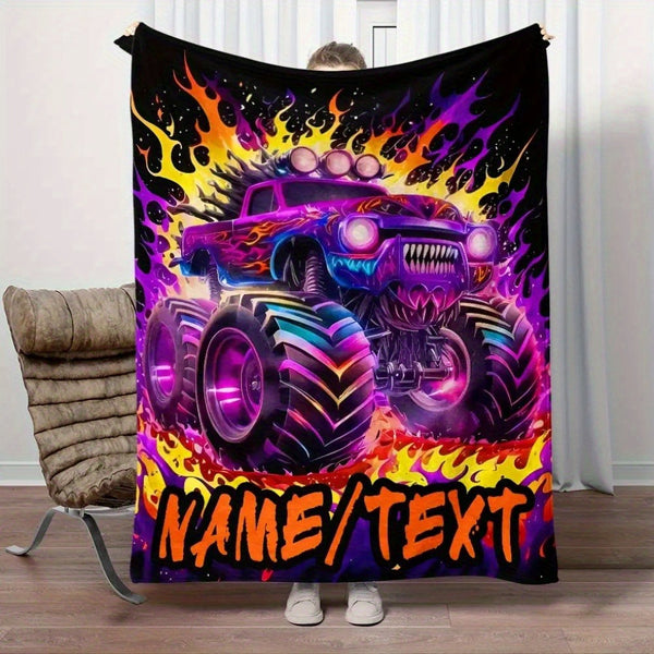 Personalized Monster Truck Blanket Custom with Name