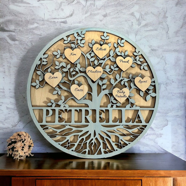 Engraved wood family tree sign, gifts for family, personalized wooden