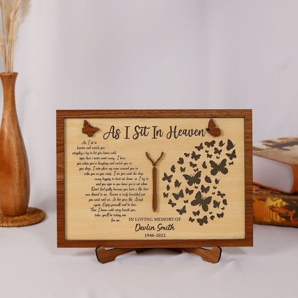 As I Sit in Heaven Wooden Memorial Wood Plaque, Mom Butterfly Memorial Gift
