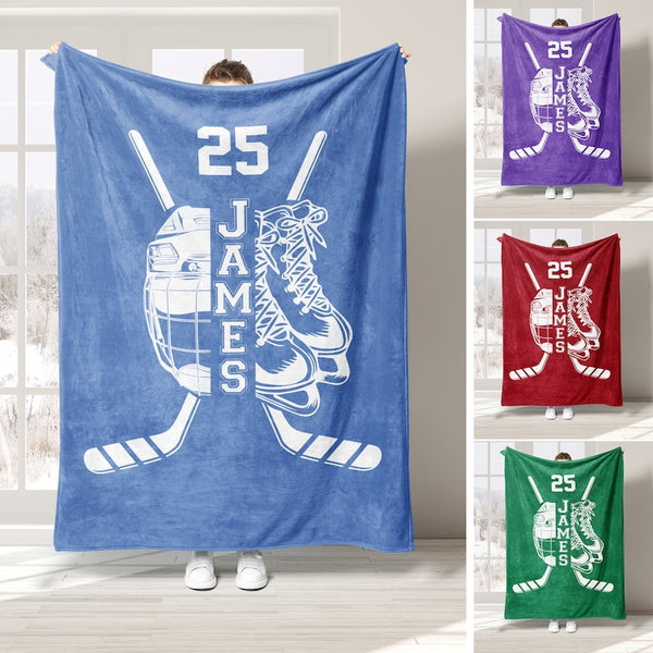 Personalized Hockey Blanket, Custom Name Number  Blankets