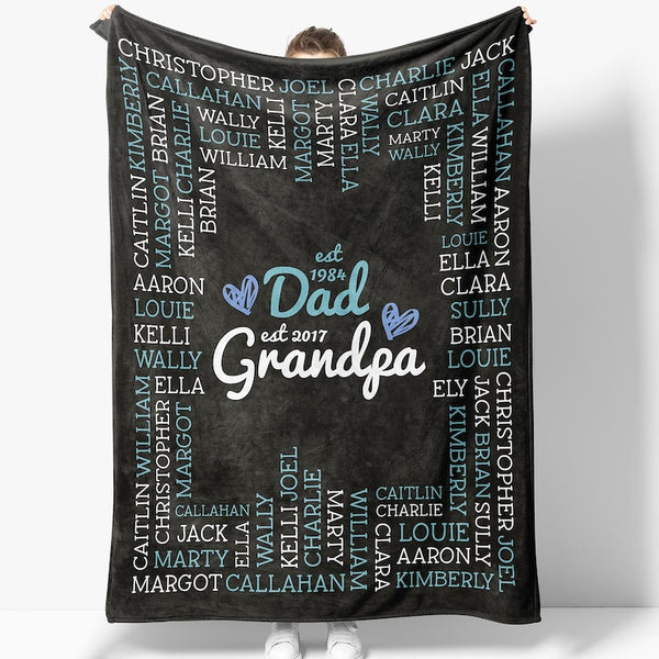 Personalized Minky Grandpa Blanket, Custom Kids' and Grandkids' Names