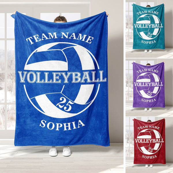 Personalized Volleyball Blanket, Custom Name Number Soft Cozy Sherpa Fleece Throw Blankets